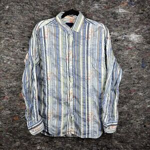 Tommy Bahama Shirt‎ Mens Medium T312871 Alongshore Stripe Floral Maritime Beach
